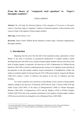 “Congeneric Surd Equations” to “Segre's Bicomplex Numbers”