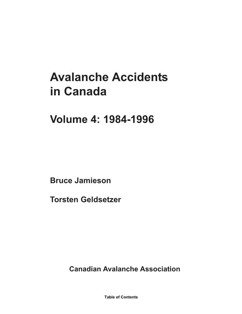 Avalanche Accidents in Canada, Volume 4