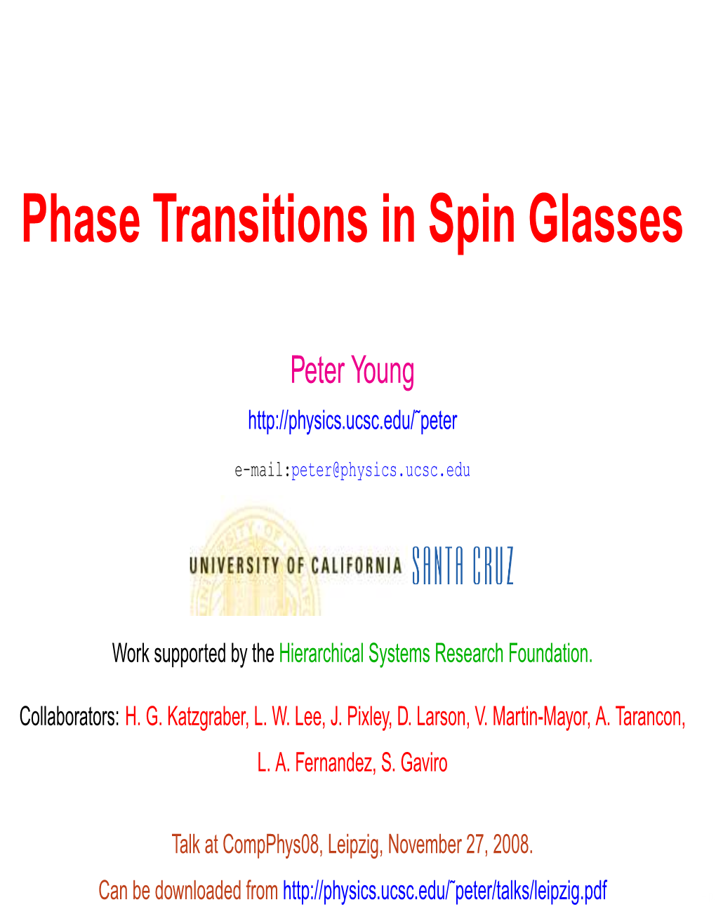 Phase Transitions in Spin Glasses