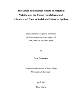 The Direct and Indirect Effects of Maternal Nutrition on the Young Via Maternal and Allomaternal Care in Social and Subsocial Spiders