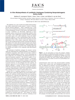 In Vitro Mutasynthesis of Lantibiotic Analogues Containing Nonproteinogenic Amino Acids Matthew R