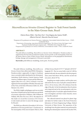 Maconellicoccus Hirsutus (Green) Register in Teak Forest Santds in the Mato Grosso State, Brazil