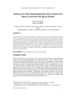 Pahlavi's the Pioneers of Education in Iran: a Study of Reza Shah