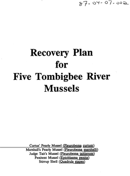 Recovery Plan for Five Tombigbee River Mussels