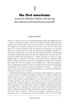 The First Americans American Literature Before and During the Colonial and Revolutionary Periods