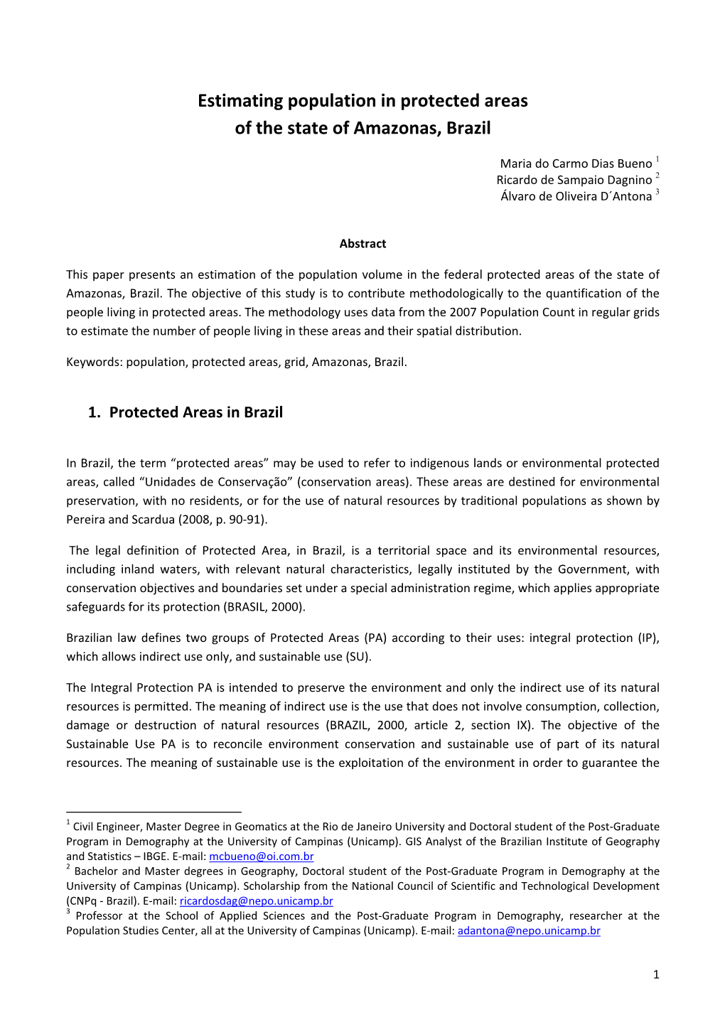 Estimating Population in Protected Areas of the State of Amazonas, Brazil