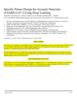 Specific Primer Design for Accurate Detection of SARS-Cov-2 External Link