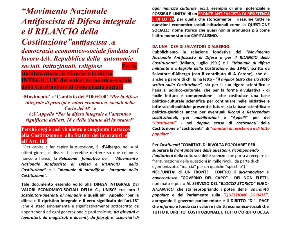 Movimento Nazionale Antifascista Di Difesa E RILANCIO Della