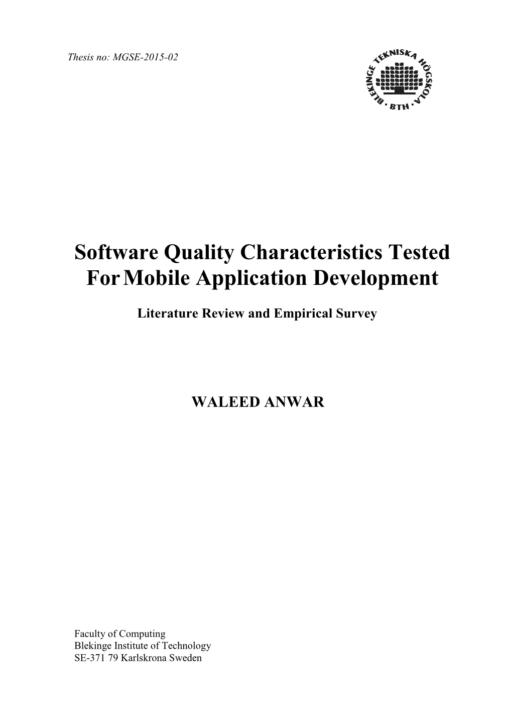 Software Quality Characteristics Tested for Mobile Application Development