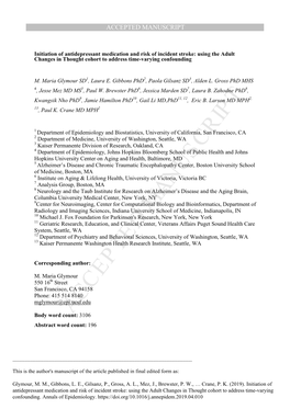 Initiation of Antidepressant Medication and Risk of Incident Stroke: Using the Adult Changes in Thought Cohort to Address Time-Varying Confounding