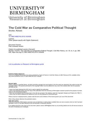 University of Birmingham the Cold War As Comparative Political Thought