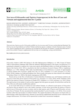 New Taxa of Peliosanthes and Tupistra (Asparagaceae) in the Flora of Laos and Vietnam and Supplemental Data for T