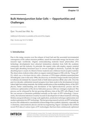 Bulk Heterojunction Solar Cells — Opportunities and Challenges