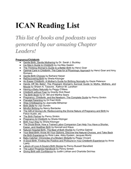 ICAN Reading List