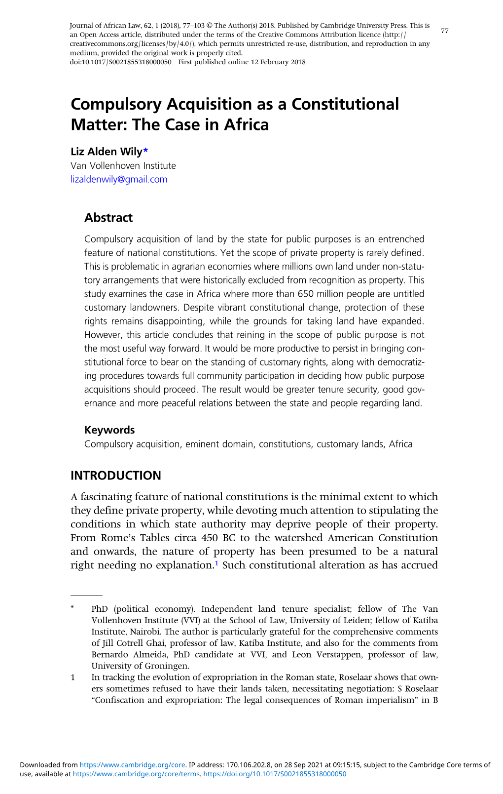 Compulsory Acquisition As a Constitutional Matter: the Case in Africa