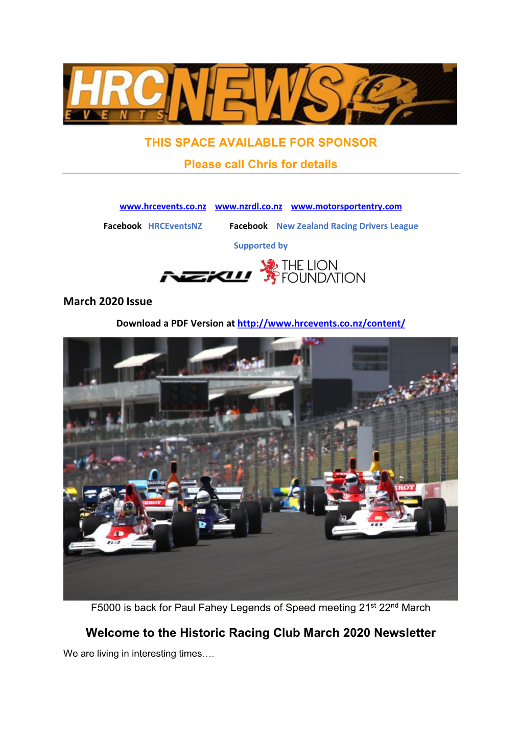 March 2020 Issue Welcome to the Historic Racing Club March 2020