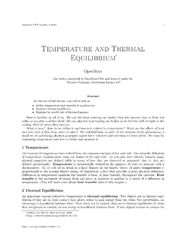 Temperature and Thermal Equilibrium*