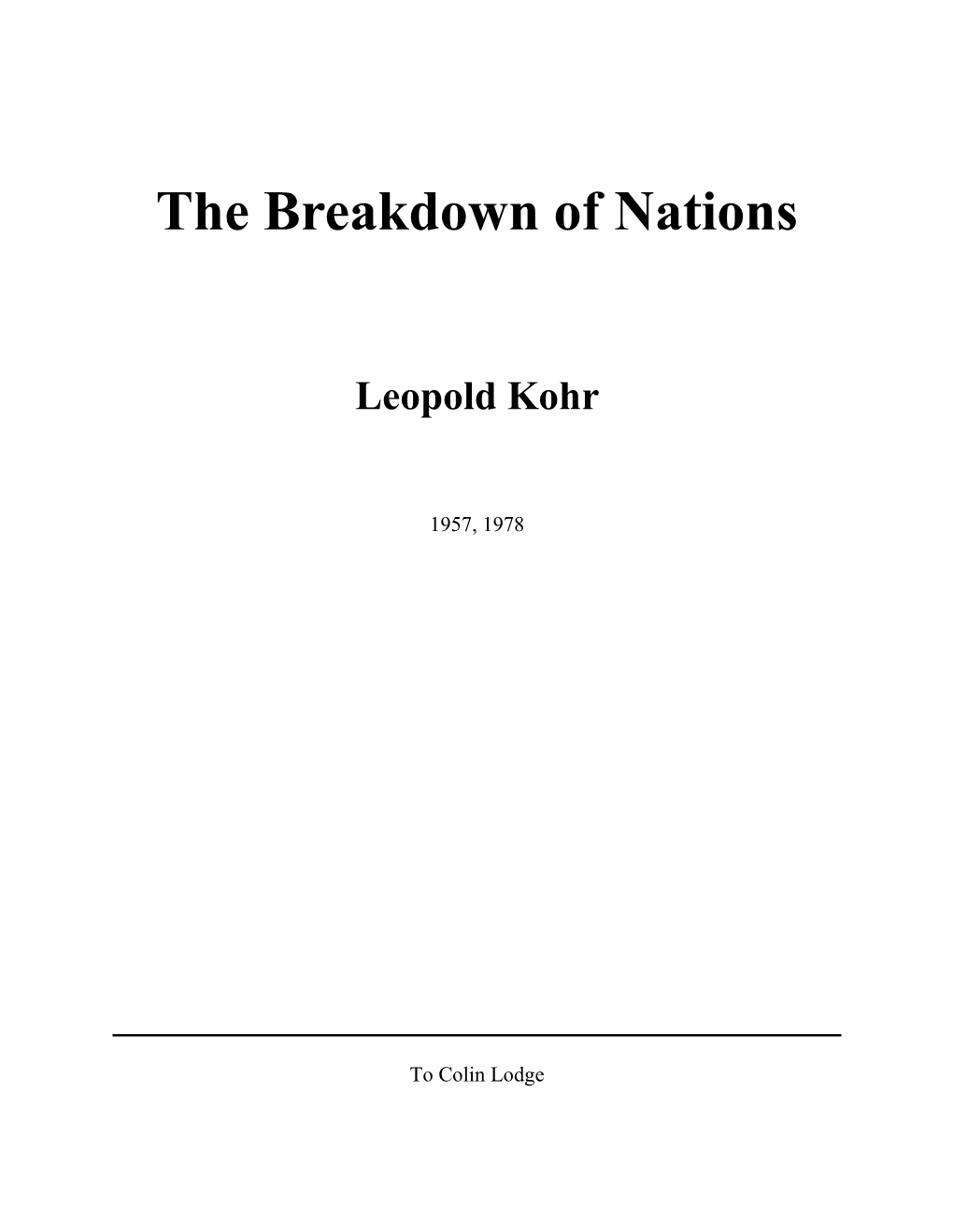 The Breakdown of Nations Leopold Kohr