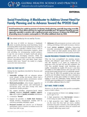 Social Franchising: a Blockbuster to Address Unmet Need for Family Planning and to Advance Toward the FP2020 Goal