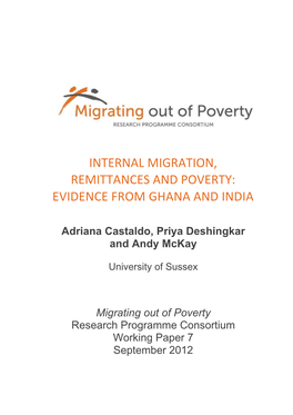 Internal Migration, Remittances and Poverty: Evidence from Ghana and India