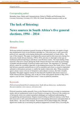 News Sources in South Africa's Five General Elections, 1994