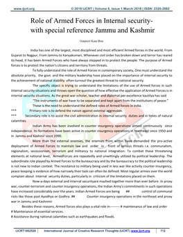 Role of Armed Forces in Internal Security- with Special Reference Jammu and Kashmir