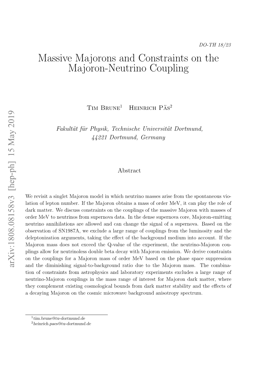 Massive Majorons and Constraints on the Majoron-Neutrino Coupling