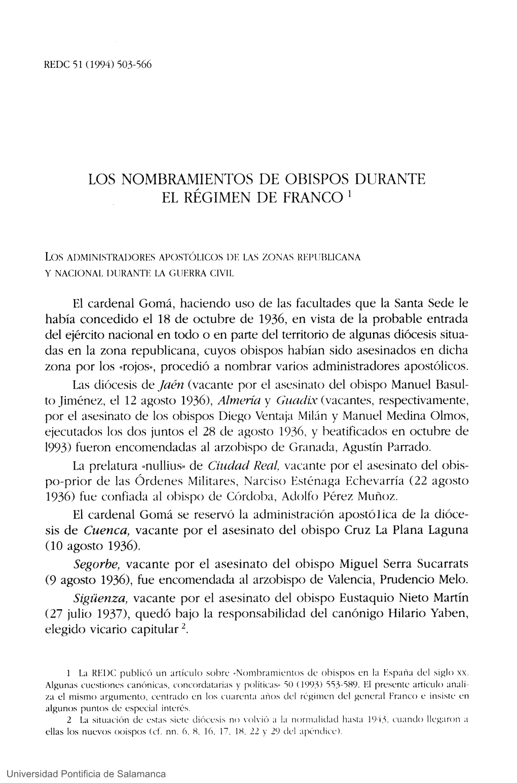 Los Nombramientos De Obispos Durante El Régimen De Franco
