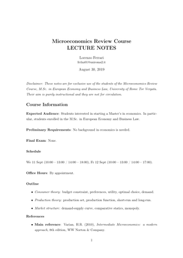 Microeconomics Review Course LECTURE NOTES