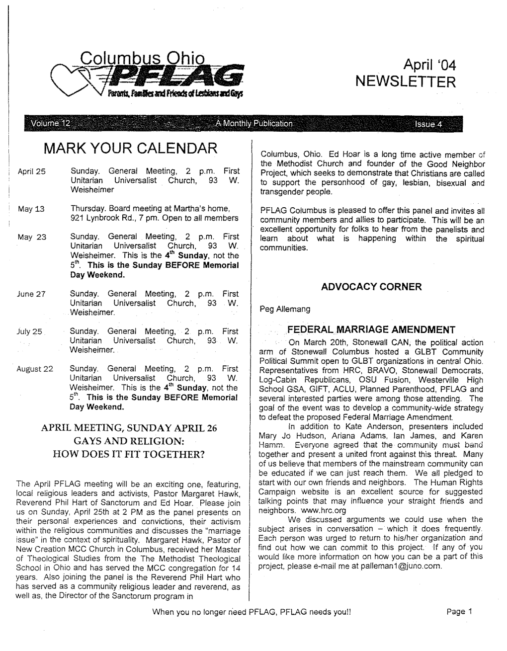 April '04 NEWSLETTER