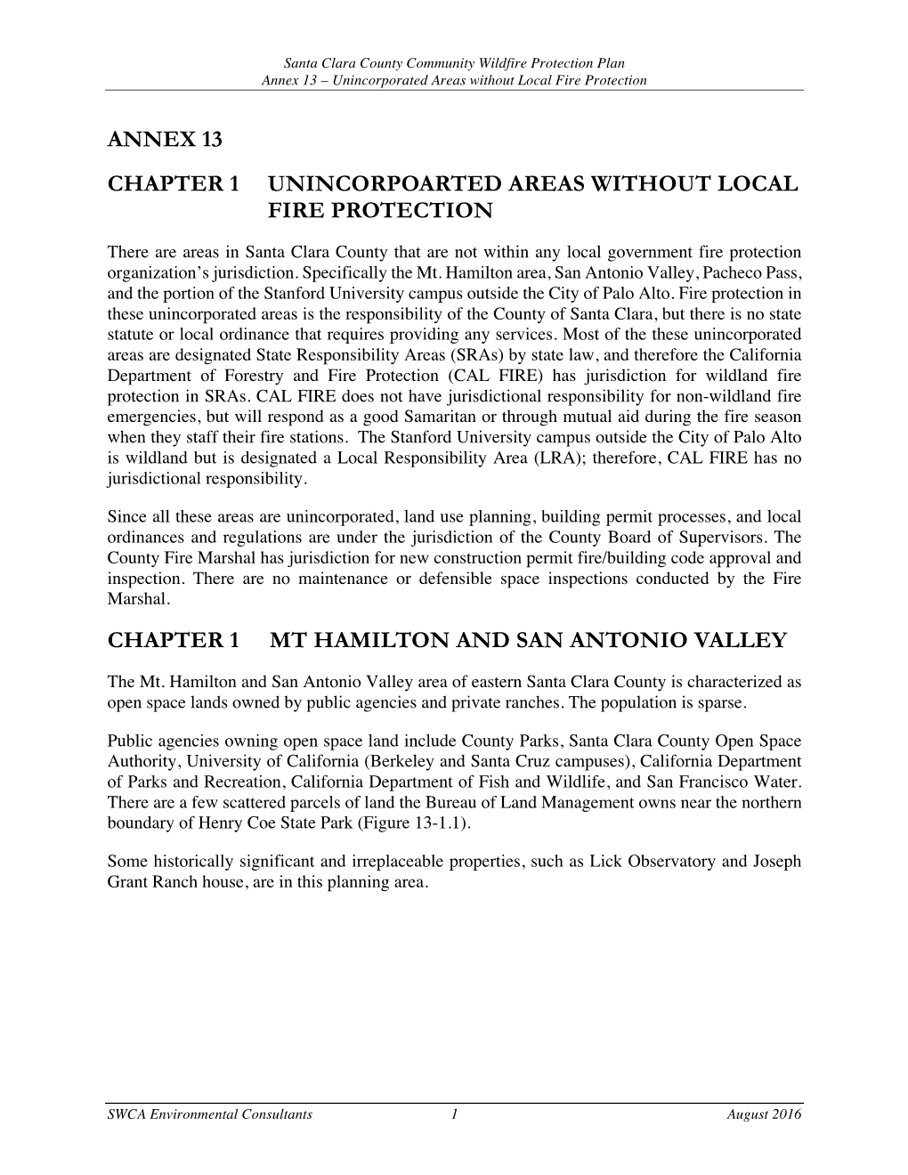 Annex 13 Chapter 1 Unincorpoarted Areas Without Local Fire Protection