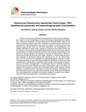 Ataxioceras (Ataxioceras) Lopeztichae Cantú-Chapa, 1991: Updating the Systematic and Palaeobiogeographic Interpretation