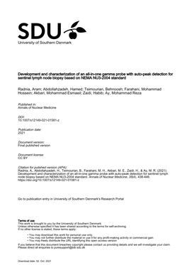 Development and Characterization of an All-In-One Gamma Probe with Auto-Peak Detection for Sentinel Lymph Node Biopsy Based on NEMA NU3-2004 Standard