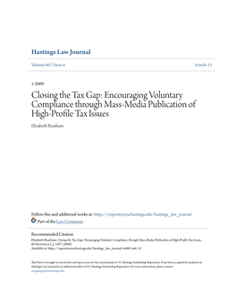 Closing the Tax Gap: Encouraging Voluntary Compliance Through Mass-Media Publication of High-Profile Tax Issues Elizabeth Branham