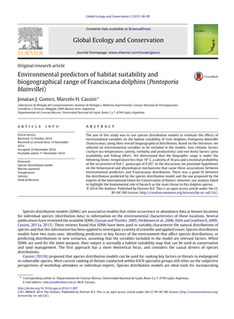 Environmental Predictors of Habitat Suitability and Biogeographical Range of Franciscana Dolphins (Pontoporia Blainvillei) Jonatan J