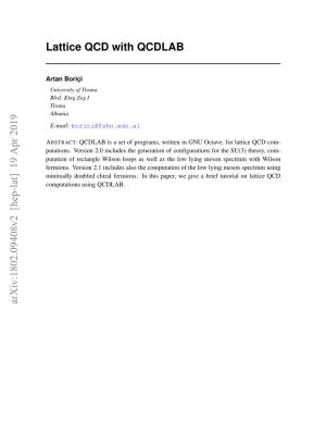 Lattice QCD with QCDLAB Arxiv:1802.09408V2 [Hep-Lat]