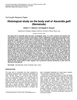 Histological Study on the Body Wall of Ascaridia Galli (Nematoda)