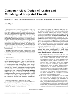 Computer-Aided Design of Analog and Mixed-Signal Integrated Circuits
