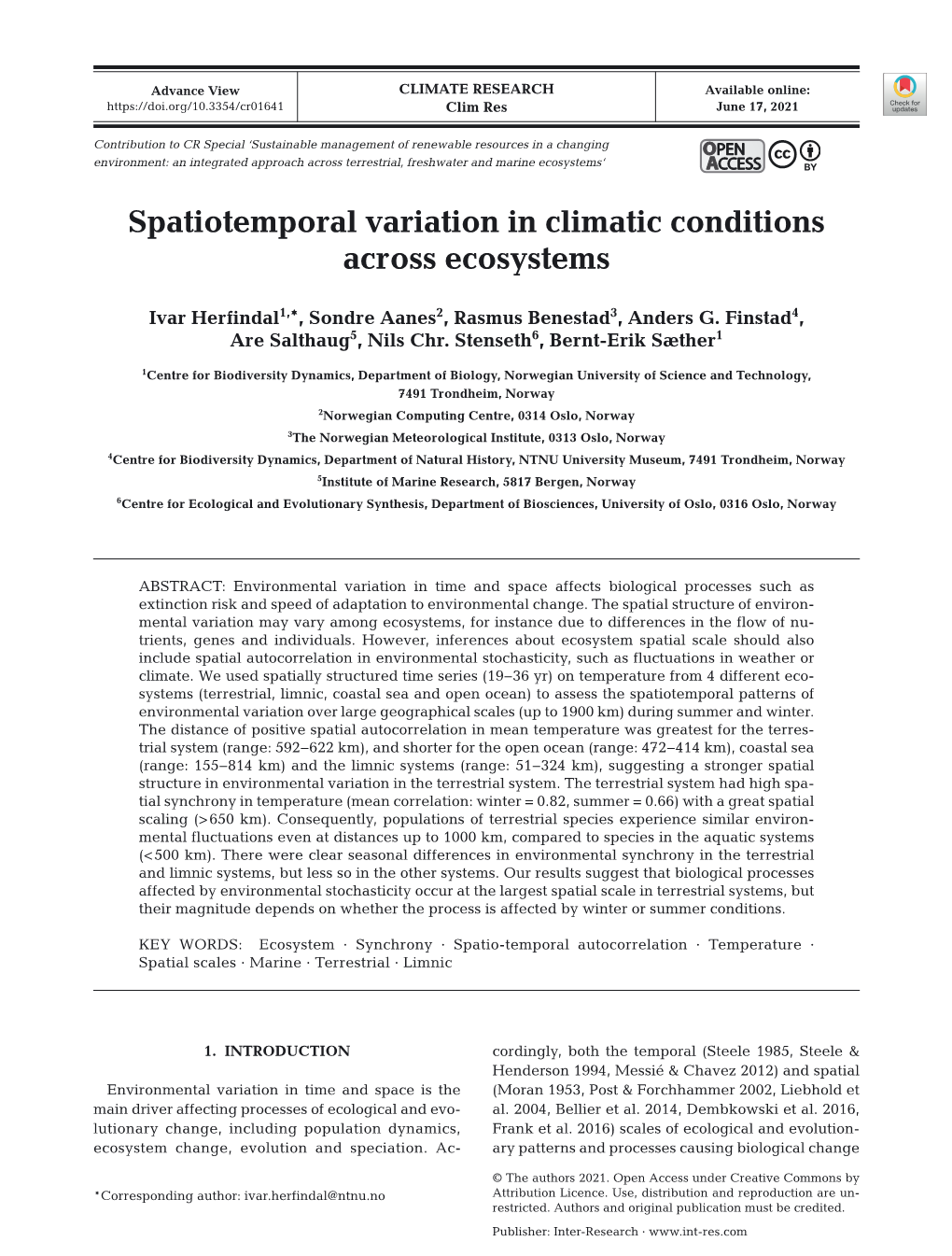 Spatiotemporal Variation in Climatic Conditions Across Ecosystems