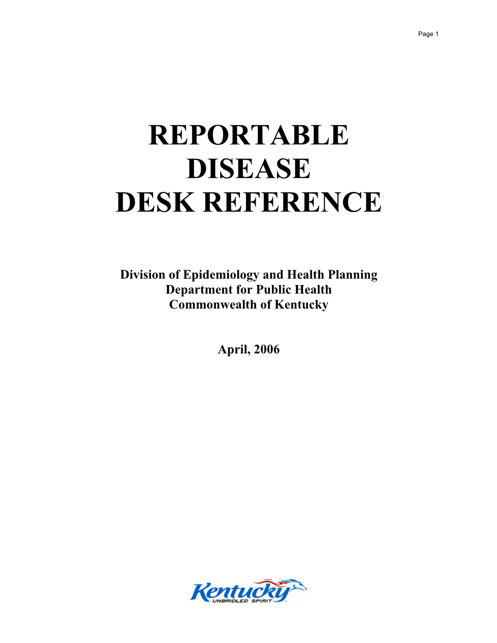 Reportable Disease Desk Reference