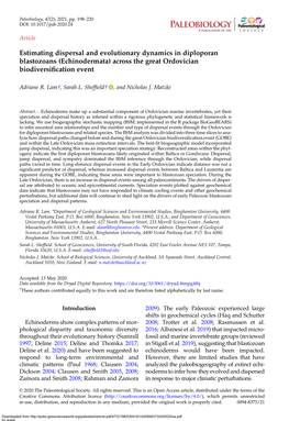 Pdf/47/2/198/5304181/S009483732000024xa.Pdf by Guest on 01 October 2021 EVOLUTIONARY DYNAMICS of DIPLOPORAN ECHINODERMS 199