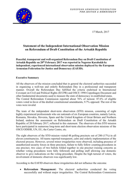 Statement of the Independent International Observation Mission on Referendum of Draft Constitution of the Artsakh Republic