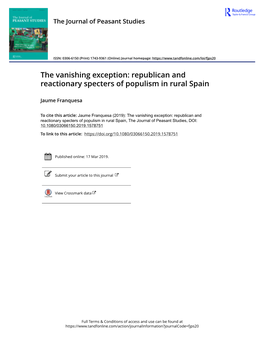 The Vanishing Exception: Republican and Reactionary Specters of Populism in Rural Spain