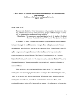 Special Oversight Challenges in National Security Interrogations Erik Jens, J.D., National Intelligence University March 2017