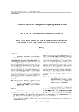 A Bumblefoot Outbreak and Fatal Septicemia in Captive Aquatic Birds in Brazil