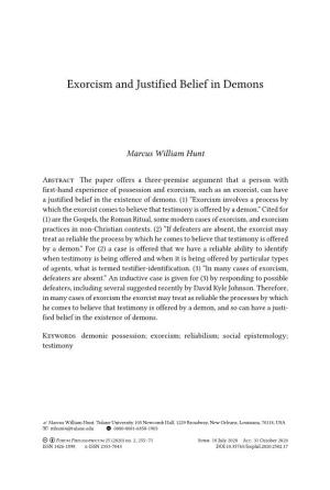Exorcism and Justified Belief in Demons