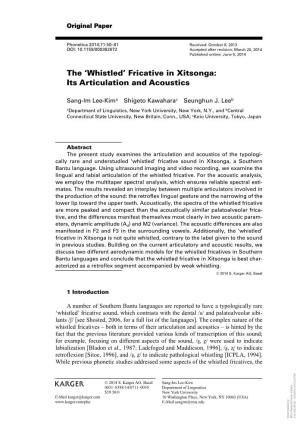 The 'Whistled' Fricative in Xitsonga: Its Articulation and Acoustics
