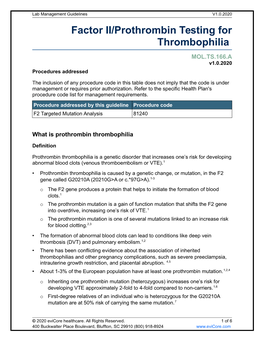 Factor II/Prothrombin Testing for Thrombophilia