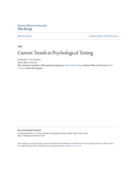 Current Trends in Psychological Testing Kimberle L