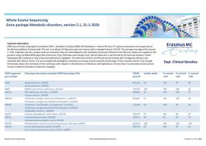 Whole Exome Sequencing Gene Package Metabolic Disorders, Version 5.1, 31-1-2020